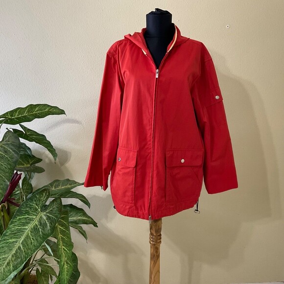 Liz Claiborne Woman plus sz.1X  Red windbreaker Full Zip lightweight hood Jacket - Picture 1 of 11